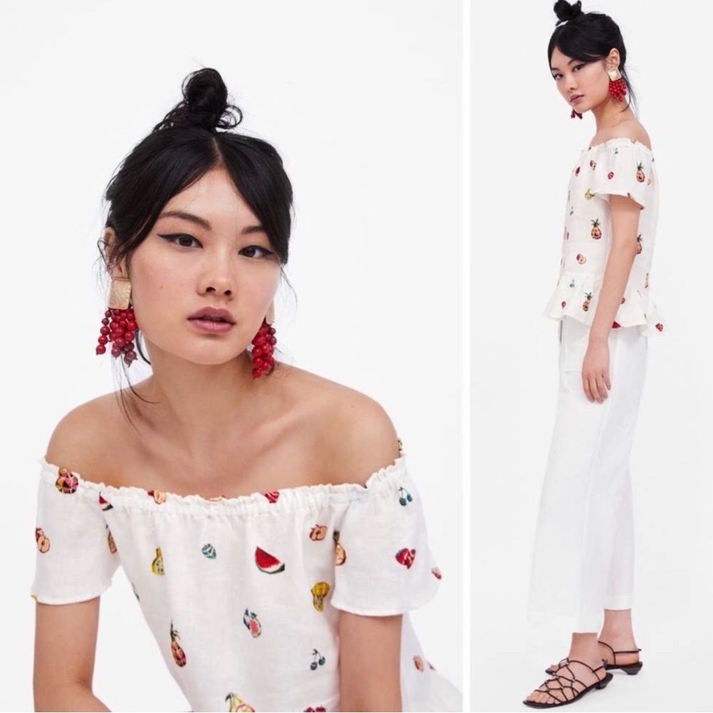 Zara Linen Fruit Top